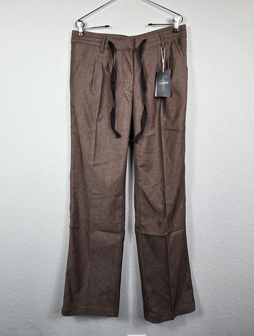 Flamingo Brown Drawstring Trousers Curvy Fit Relaxed Tailored Pants Career M